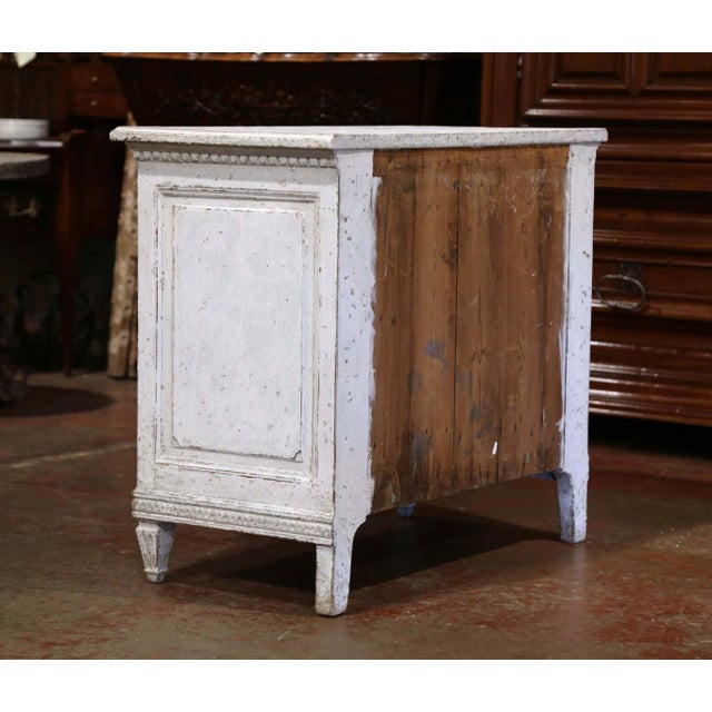 19th Century French Louis XVI Carved Painted Commode With Medallion Drawers For Sale - Image 11 of 11