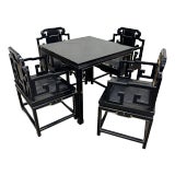 Black Lacquered Asian Style Game Dining Table & 4 Chairs For Sale