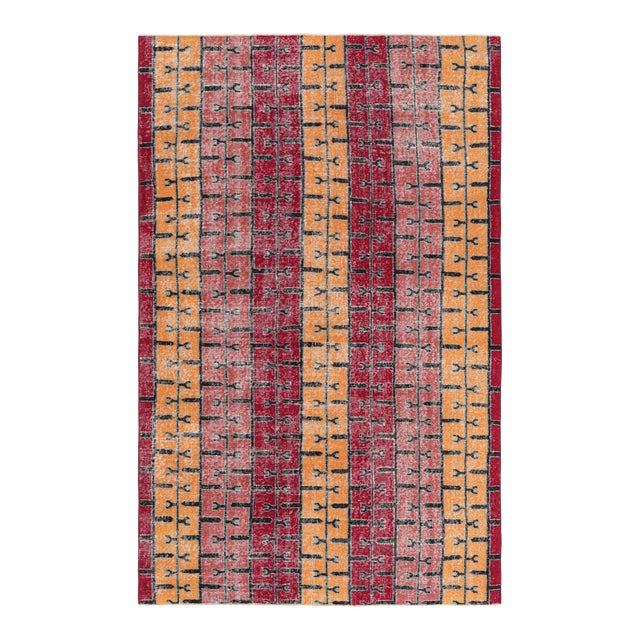 Vintage Zeki Müren Rug With Polychromatic Geometric Stripes From Rug & Kilim For Sale