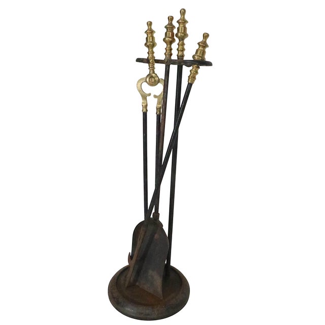 Metal Late 20th Century 4-Piece Brass and Iron Fireplace Tool Set by Rostrand For Sale - Image 7 of 12
