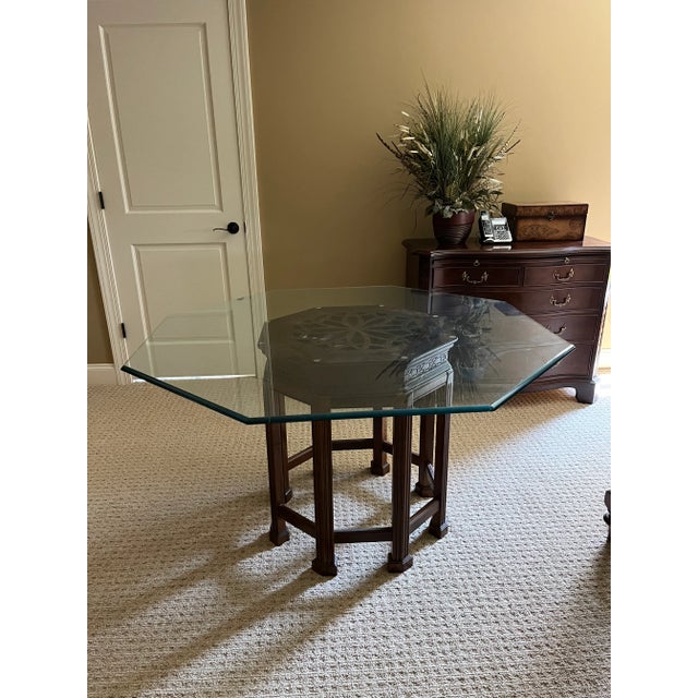 Ethan Allen Ethan Allen Octagon Glass Dining Table For Sale - Image 4 of 9