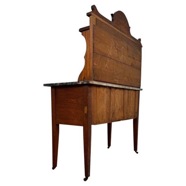 Antique Arts & Crafts Oak Washstand with Marble Top For Sale - Image 9 of 11