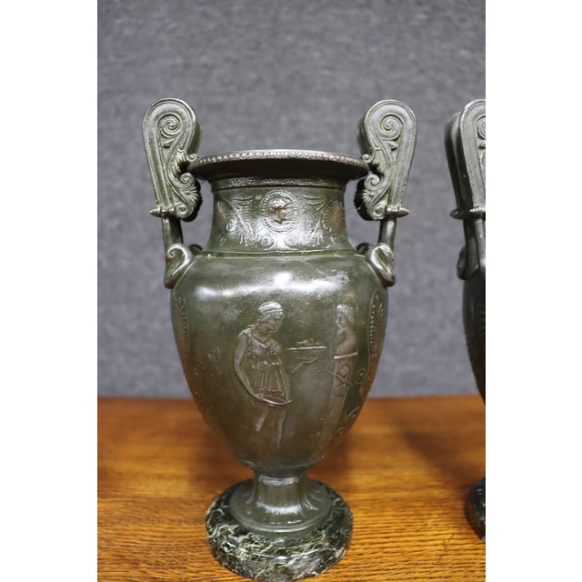 Circa 1850 Italian Neoclassical Bronze Grand Tour Urns, Pair For Sale - Image 9 of 11