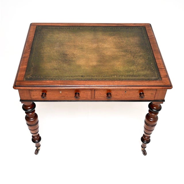 Antique Victorian Leather Top Writing Table, 1880s For Sale - Image 6 of 11