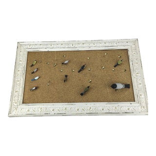 Vintage Framed Cork-Board Wood Bird Thumbtacks For Sale