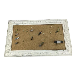 Vintage Framed Cork-Board Wood Bird Thumbtacks