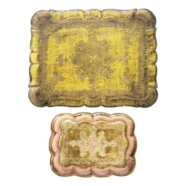 20th Century Gilded Wooden Trays, India, Set of 2 For Sale