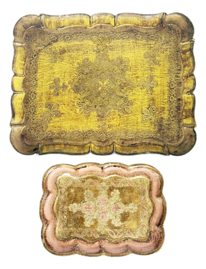 20th Century Gilded Wooden Trays, India, Set of 2