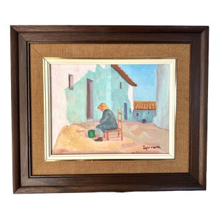 Espinosa, Mediterranean Village Scene, 1980s, Oil on Canvas For Sale