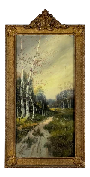 Early 20th Century Figurative Landscape Pastel Drawing, Framed
