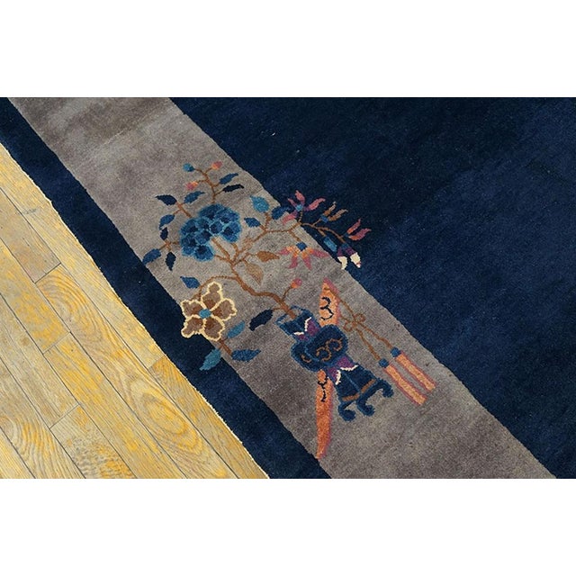 Art Deco 1920s Blue Navy Floral Antique Art Deco Chinese Rug 6'0" X 8'9" Handknotted Wool Carpet For Sale - Image 3 of 5