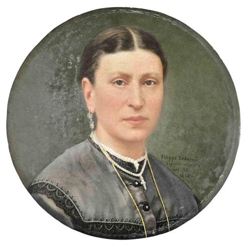 Late 19th Century Portrait of Woman in Enamel and Stone from Filippo Severati, 1881 For Sale - Image 5 of 5