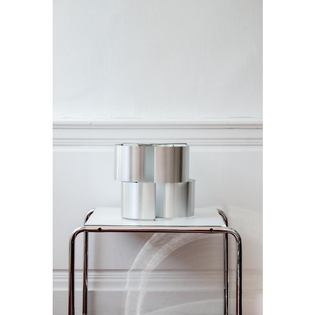 Vintage Brushed Aluminum Pendant Light attributed to Max Sauze, France, 1970s For Sale - Image 3 of 15