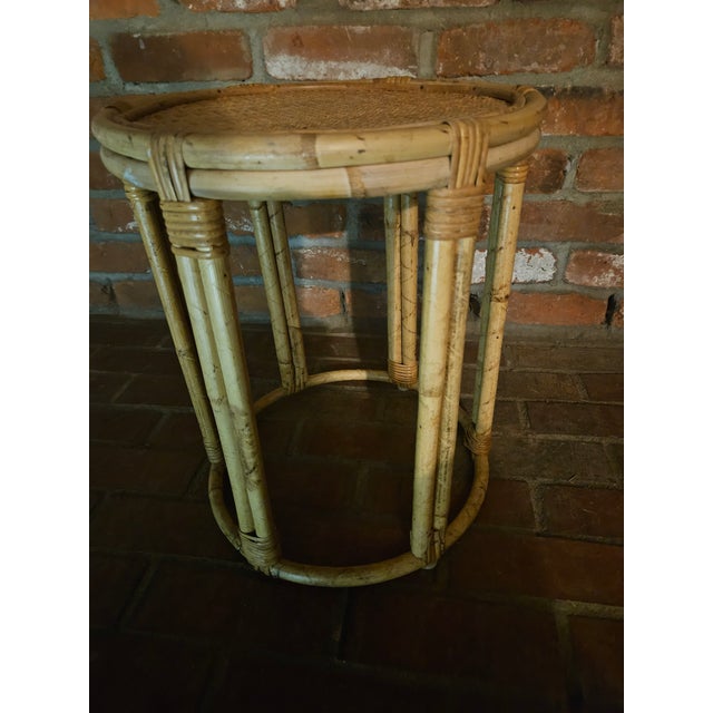 Boho Chic Vintage Bamboo and Wicker Side Table/Plant Stand For Sale - Image 3 of 11