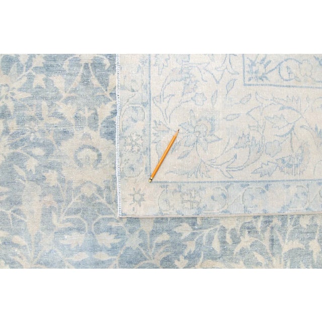 1930s Vintage Allover Floral Botanical Blue Beige Hand-Knotted Wool Rug - 12’9” X 15’8” For Sale - Image 9 of 9