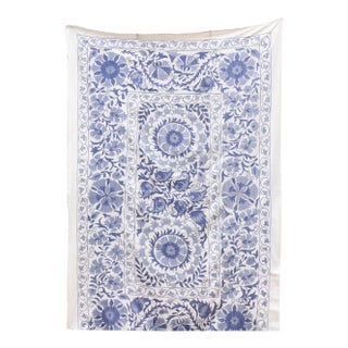 Blue Blossom Uzbek Suzani Throw For Sale