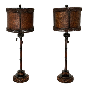 Bamboo Style Lamps With Oval, Wovan Shades