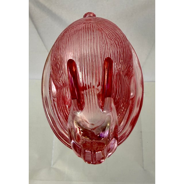 1960s Nesting Bunny Pink Cranberry Candy Dish Trinket Box W/ Lid Easter Spring For Sale - Image 5 of 9