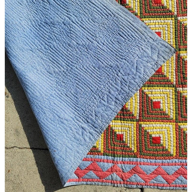 Textile 19thc Log Cabin Quilt W/ Zig Zag Border For Sale - Image 7 of 7