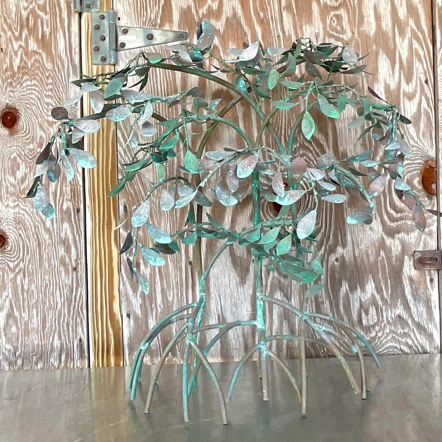 Vintage Boho Patinated Metal Mangrove Wall Sculpture - Top view