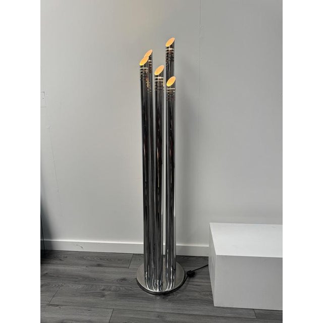 Silver Tubular Chrome 5-Arm Floor Lamp by Gaetano Sciolari, 1965 For Sale - Image 8 of 9