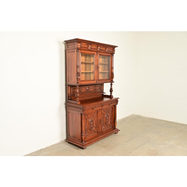 Antique French Renaissance Carved Walnut Sideboard or Bar Cabinet, Circa 1890s For Sale - Image 4 of 18
