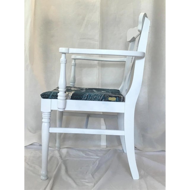 Wood 1920s White Chinoiserie Armchair Robert Allen Upholstery For Sale - Image 7 of 8