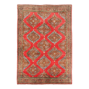 Antique Turkish Oushak-Handwoven With Geometric Design in Red, Brown, Green