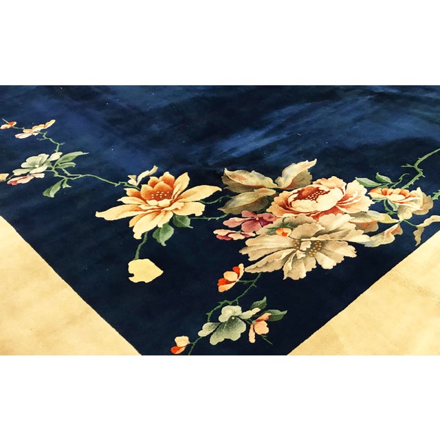 Contemporary Hand Woven Blue and Gold Wool Rug 10' X12' Chairish