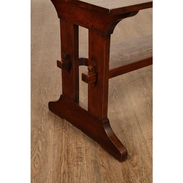 1900 - 1909 Gustav Stickley Mission Oak Trestle Library Table For Sale - Image 5 of 14