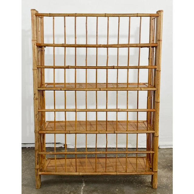 Mid 20th Century Vintage Scorched Bamboo Collapsible Four Tier Bookshelf For Sale - Image 5 of 9