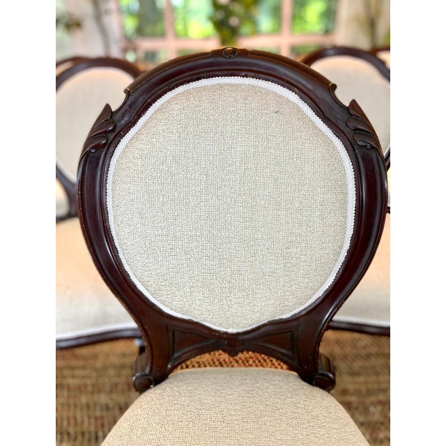 19th Century Carved Cherry Wood English Dining Chairs in Boucle Fabric - Set of 6 For Sale In New York - Image 6 of 10