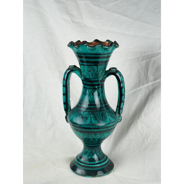 Late 19th Century Antique Moroccan Safi Boho Deep Green Vase With Handles For Sale - Image 11 of 11
