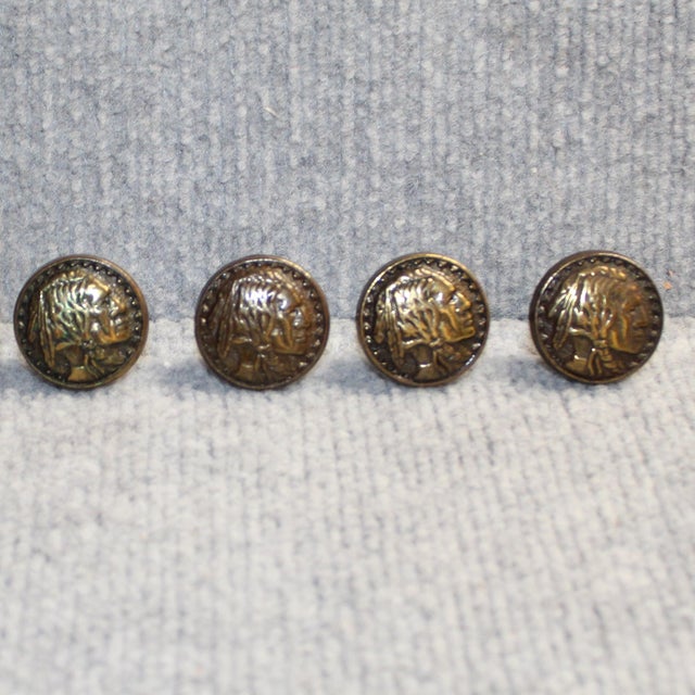 Vintage Antique Brass Buffalo Nickel & Indian Head Cabinet Knobs - Set of 6 For Sale - Image 4 of 4