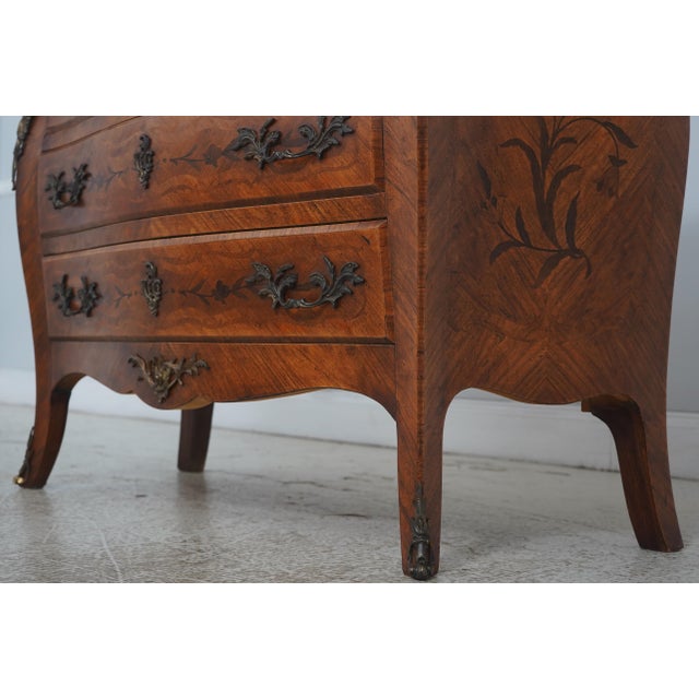 Vintage French Louis XV Style Bombe Marble Top Commode Chest For Sale - Image 10 of 18
