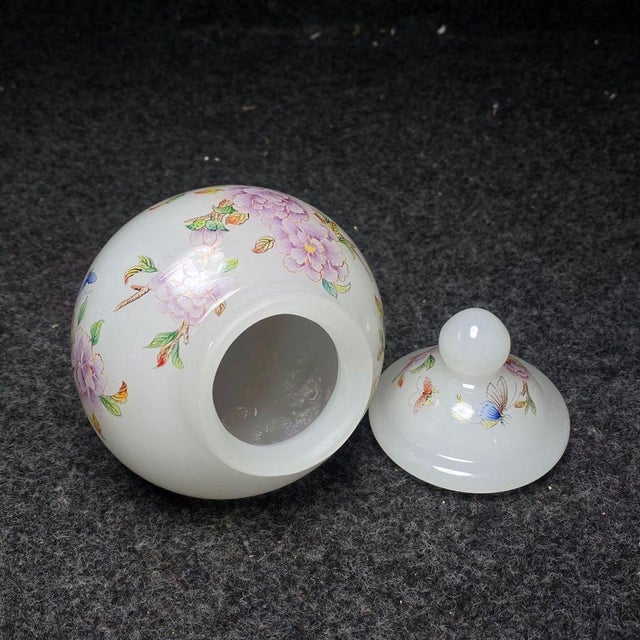 Small Chinese Hand-Painted Peking Glass Jar With Lid - Pheasant & Peony Motif For Sale - Image 9 of 9