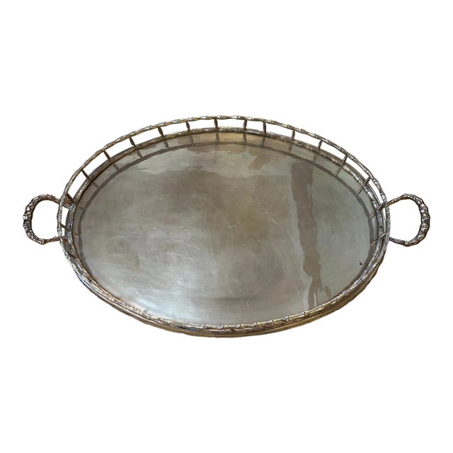1970’s Large Brass Faux Bamboo Gallery Tray For Sale