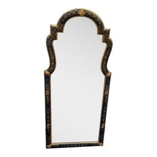 Elegant Chinoiserie Black and Gold Mirror For Sale