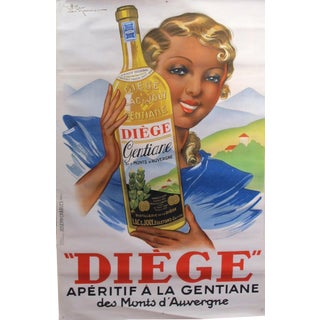 1936 French Art Deco Poster - Diege Aperitif a La Gentiane (Unlined) For Sale
