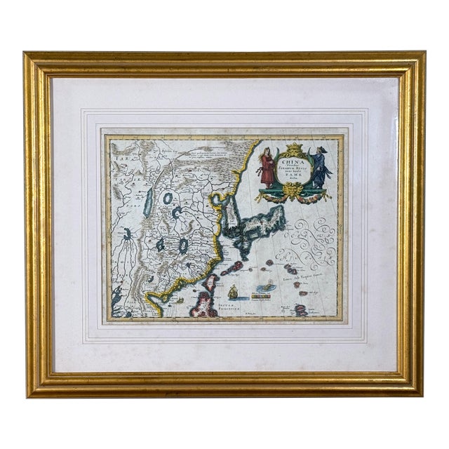 c.1650's Antique Hand Colored Map of China - Framed For Sale