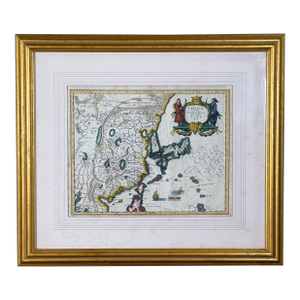 c.1650's Antique Hand Colored Map of China - Framed