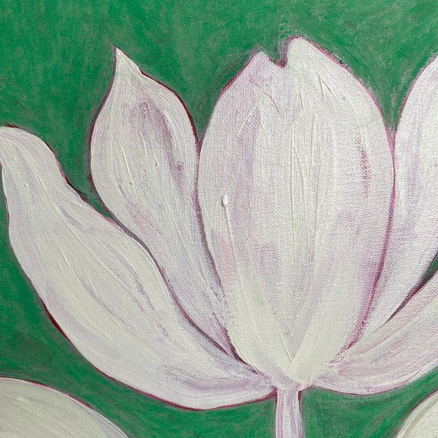 Original Framed Tulip Painting, Green Floral Wall Art, Acrylic on Canvas in Gold Bamboo Frame, 13x13 Botanical Boho Home Decor For Sale - Image 4 of 4