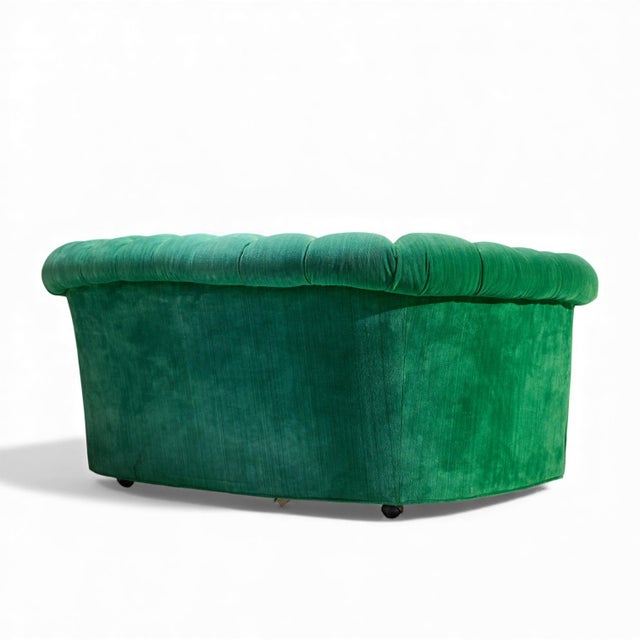 Textile Mid Century Green Chesterfield Loveseat Sofa For Sale - Image 7 of 9
