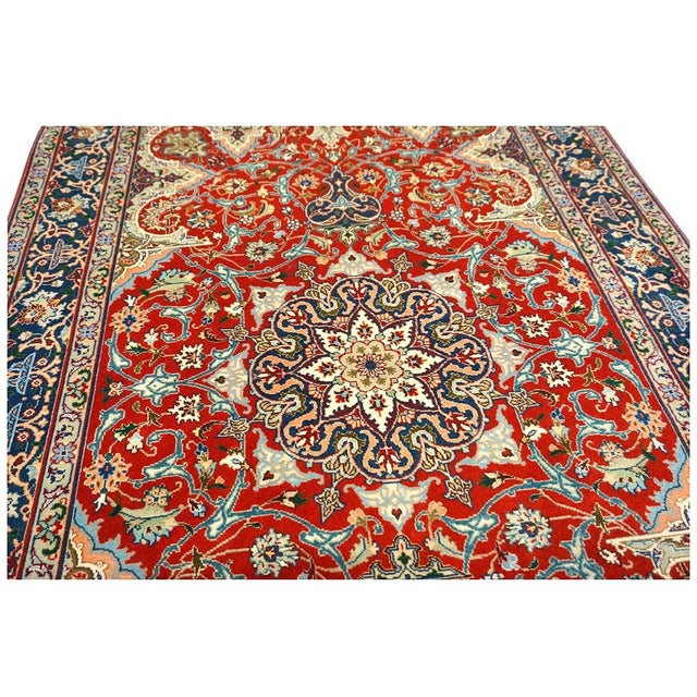 Antique Persian Tabriz Wool 3x5 Red & Navy Handmade Area Rug #1143878 For Sale - Image 9 of 12