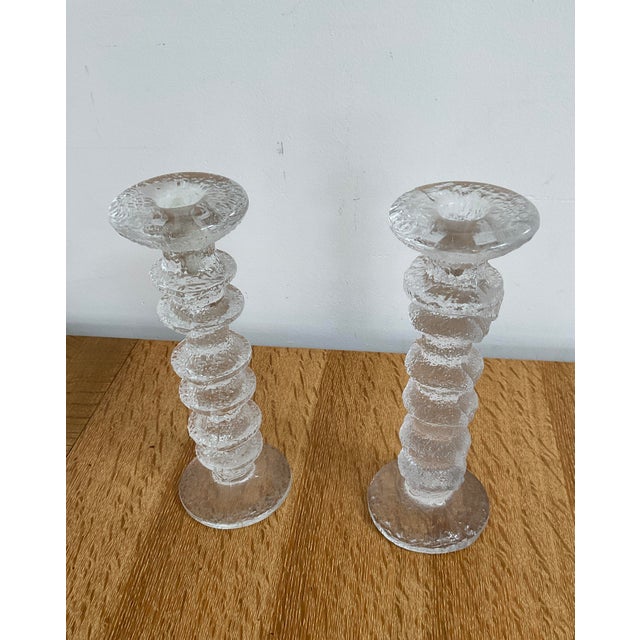 Iittala A Pair of Vintage Iittala Festivo 6 Ring Glass Candlesticks by Timo Sarpaneva, a Pair For Sale - Image 4 of 10