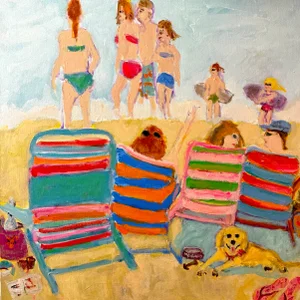 Maggies Beach ...Nothing Like a Lab Hangin Out at the Beach! Original Acrylic Beach Painting by Sandy Welch