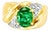 Late 20th Century 14K Yellow Gold Emerald Pave Diamond Ring, Size 5.5 For Sale