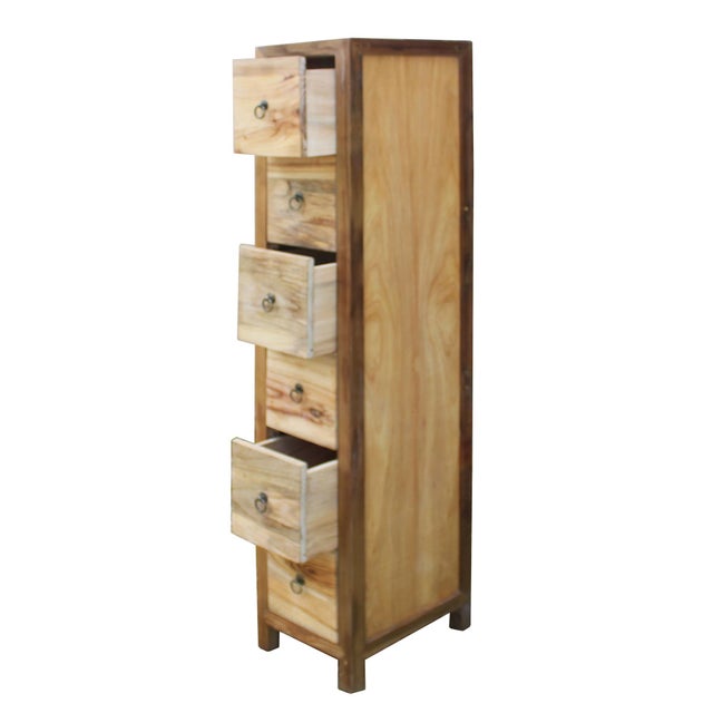 Chinese Raw Wood Slim 6 Drawers Narrow Cabinet Chairish