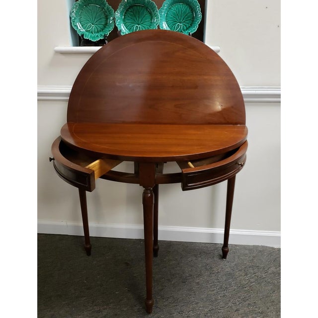 Sheraton-Style Mahogany & Satinwood Flip-Top Game Table With Swing-Out Drawers For Sale - Image 4 of 10