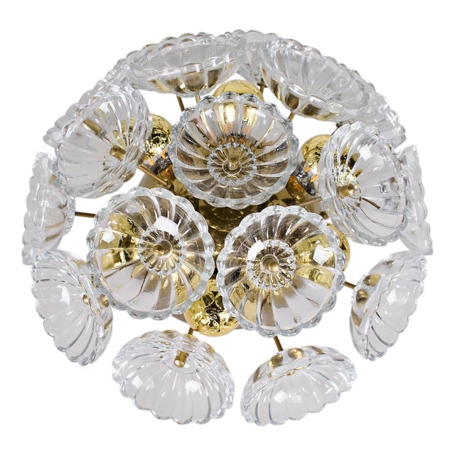 Sputnik Dandelion Ceiling Light in Glass and Brass, 1960s For Sale